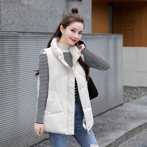 Stand Collar Short Autumn Women Winter Vests Cotton Padded Jacket Sleeveless Female Hooded Waistcoat Vest
