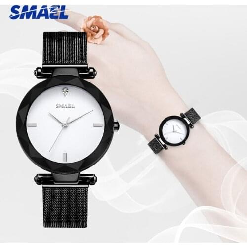 Montre Femme SMAEL Watches Women Rhinestones Fashion Watch Ladies Elegant Dress Lady Stainless Steel Mesh Band WristWatch Clock