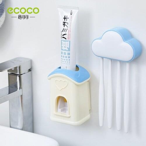 Ecoco Cartoon Toothbrush Holder Set ,Toothpaste Squeezer, Automatic Squeezer, Creative Toothbrush Rack Punch-free Installation