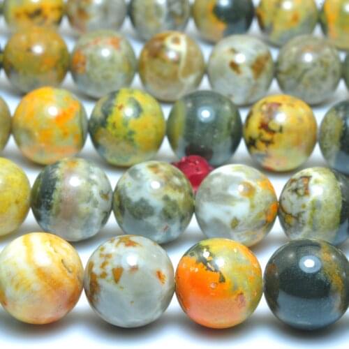 Natural Bumble Bee Jasper Smooth Round Loose Beads Wholesale Gemstones Semi Precious Stones Bracelet Necklace For Jewelry Making
