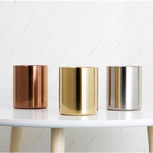 Rustproof Stainless Steel Cylinder Pen Pencil Holder Makeup Brushes Holder Stable Flower Arrangement Storage Container