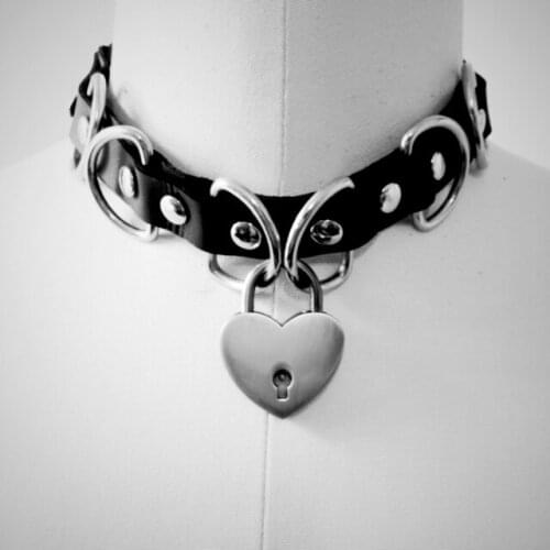 New Sexy Chain Metal Necklace, Punk Rock Harajuku Handmade Leather Choker,Safe Heart Lock Key Collar Necklace