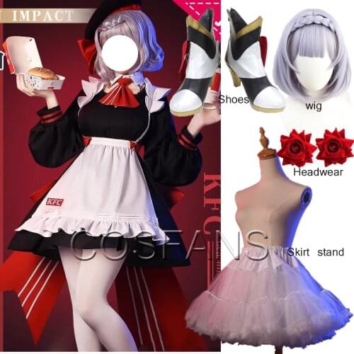 Anime Game Genshin Impact Noelle KF C Linkage Clerk Suit Lovely Maid Dress Uniform Cosplay Costume Halloween Wigs shoes Headwear