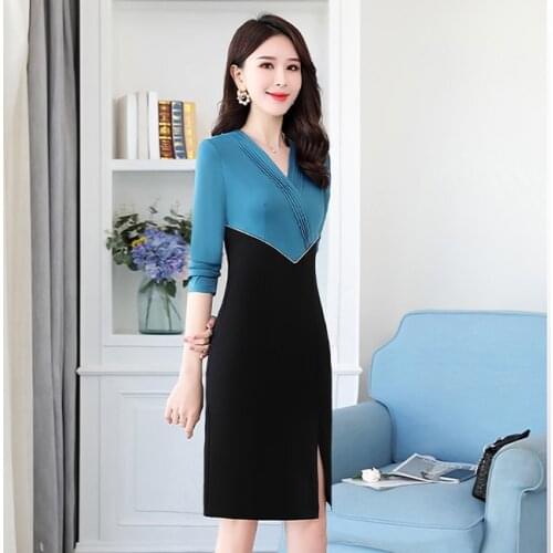 Women 2021 Spring Autumn Fashion Contrast Color Pencil Dress Female Bodycon Dresses Elegant Ladies Long Sleeve Vestidos Z347