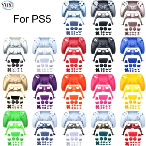 YuXi DIY Full Set Housing Shell Front Back Cover Case Skin Decorative Strip & Buttons Kit For Sony PlayStation 5 PS5 Controller