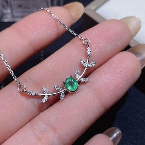 Simple and exquisite natural emerald necklace new design 925 Sterling Silver style