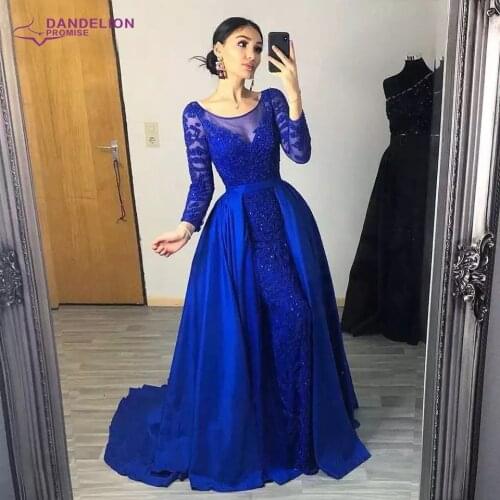 Luxury Mermaid Evening Dresses Emeradald 2020 with Detachable Train Long Sleeves Beading Crystal Handmade Formal Party Gowns
