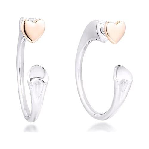 925 Sterling Silver Jewelry Two Hearts Hoop Earrings Love Trendy Jewelry Fashion Earrings Female Senior For Women Gift