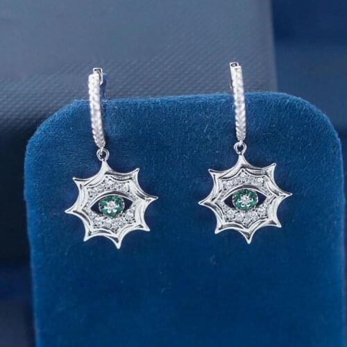 SLJELY Fashion Real 925 Sterling Silver Spiked Sun Embellished Green Evil Eye Hoop Earrings Women April New SYMBOLE Jewelry Gift