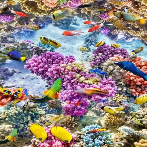 Papel De Parede Modern Bathroom Custom 3D Floor Wear Non-slip Mural Wallpaper Submarine World Color Coral 3D Floor Tiles Murals