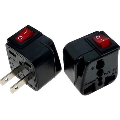 USA Canada Thailand 2-Pin Electrical Plug Adapter AC100~250V 10A With On/Off Main LED Switch