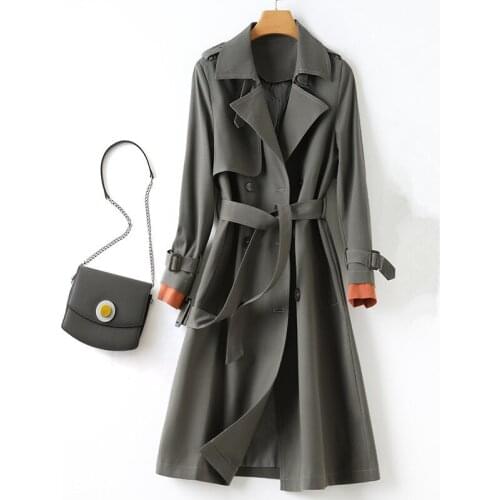 Luxury Spring Autumn Women Trench Coat Turn Down Collar Double Breasted With Belt Female Slim Long Trench Ladies Coats Outerwear