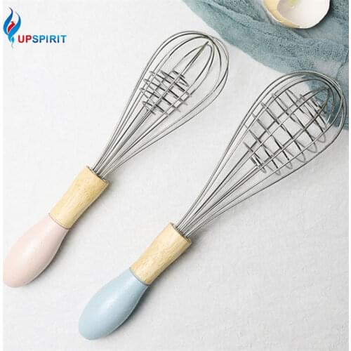 UPSPIRIT Stainless Steel Manual Egg Beater With Wood Handle Egg Whisk Mini Blender Cream Stirrer Household Bake Tools Eggs Mixer