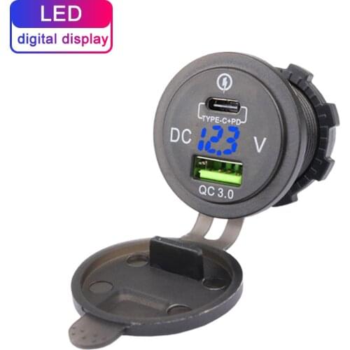 USB Charger PD Quick Charge 3.0 Chargers Socket Adapter With LED Voltmeter Waterproof Dustproof Cover For 12/24V Car Motorcycle