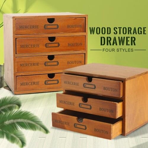 Vintage Wooden Drawer Storage Box Office Desktop Storage Cabinet Jewelry Cosmetic Organizer Sundries Finishing Box Holder