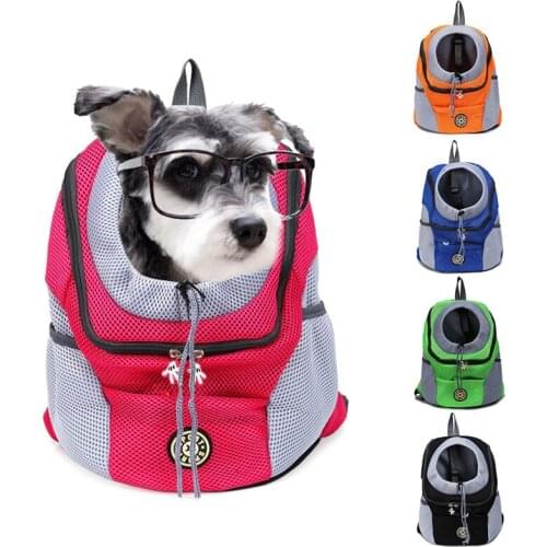 Fashion Outdoor Breathable Dog Carrier Backpack Double Shoulder Portable Front Mesh Travel Pet Bags For Cat Small Medium Dogs