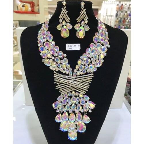 Jewelry Sets Multicolor Bridal Wedding Big Crystal Dubai Gold Jewelry Sets for Women Necklace Earrings