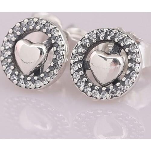 Authentic S925 Forever Hearts With Crystal Stud Earrings For Women Wedding Gift fit Lady Fine Jewelry