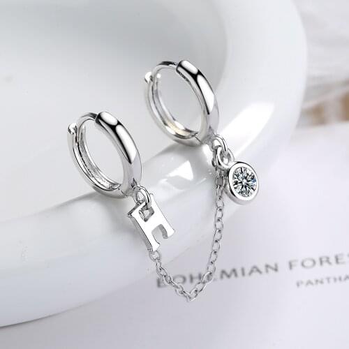 1 Piece 925 Sterling Silver Double Holes Cubic Zircon Hoop Earrings for Women Girls Jewelry Personality Tassle Chain Earring