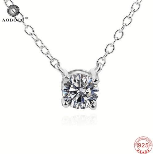 Fine 925 Sterling Silver Necklace Genuine AAA CZ Crystal Simple Pendants Necklaces Women Gifts For Lover Wedding 925 Jewellery