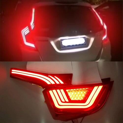 1 Pair Car Tail Lights Led Tail Lights Rear Fog lamp Rear Lamp DRL+Brake+Park+Signal lights For Honda Jazz Fit GK5 2014-2018