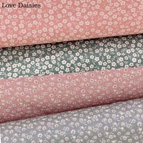 100% Cotton Pastoral PINK GREEN GRAY Small White Flowers Floral Fabric DIY for Kids Doll Apparel Clothes Dress Decor Craft