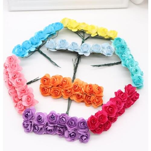12pcs 1.5cm Mini Rose Flower Heads Decorative Scrapbooking Artificial Flower for Home Decor Wedding Birthday Party Decoration