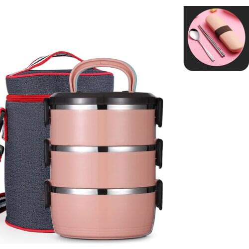 2 3 4 Layer Stainless Steel Bento Box Round Seal Insulated Food Container Dinnerware Set School Portable Lunch Box Leakproof