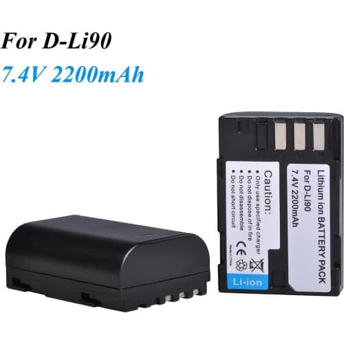 2Pcs 2200mAh D-Li90 DLi90 D Li90 Battery for Pentax K-01, K-1, K-1 Mark II, K-3, K-3 II, K-5, K-5 II, K-5 IIs, K-7, SLR 645D