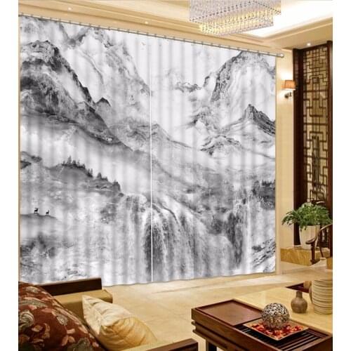 3D Curtain Blackout Fashion Customized Black And White Landscape Painting Curtains Bed Room Living Room Office Hotel Cortinas