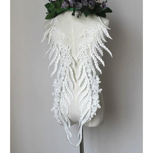 4Pcs/Lot Wing Embroidery Lace Patch Applique Handmade DIY Wedding Dresses Fabric Bridal Skirts Decoration CR1706