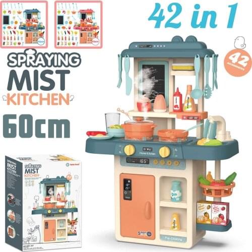 42Pcs/Set Kid Furniture Toy Simulation Kitchen Toy Spray Water Dinnerware Pretend Play Kitchen Cooking Table Set Birthday Gift