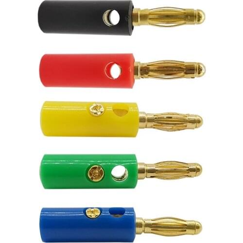 Five colors Gold 4mm Plated Banana Plug Audio Speaker Wire Banana Male Plugs Adapter 4mm Audio Speaker Screw Banana Plug10/5pcs
