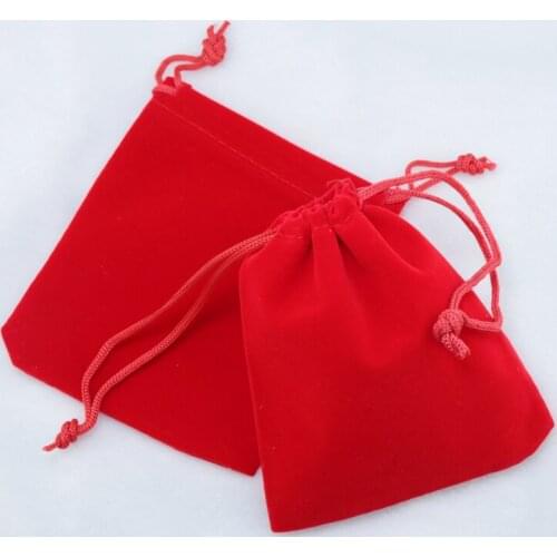 50pcs/lot Red Velvet Bag 7x9cm Small Drawstring Pouch Jewelry Package Bag Christmas Wedding Favor Packaging Velvet Gift Bags