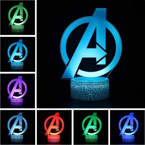 Marvel Avengers Figure 3D Acrylic Illusion LED Lamp USB Stereoscopic Colourful NightLight Model Toys for Kids Creative Xmas Gift