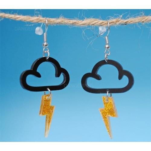 Acrylic Thunder cloud earrings - Black and Gold