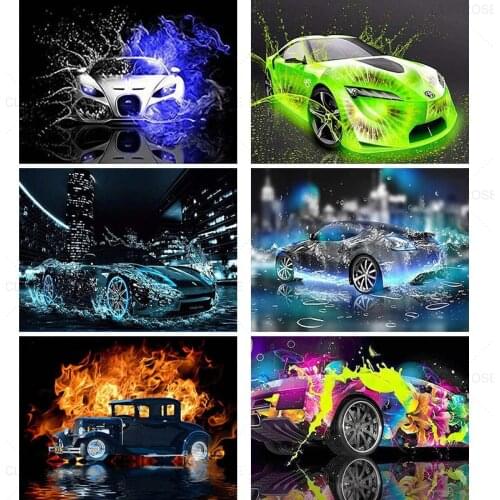 5D Diy Diamond Cross Stitch Cool Sports Car Diamond Painting Luminous Car Full Circle Square Rhinestone Embroidery Kit Boys Gift