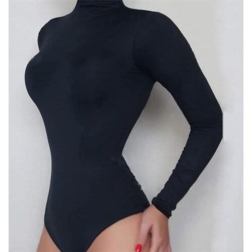 Spring Autumn Fashion Turtleneck Bodysuits Female Sexy Bodycon High Waist Romper Women Black Long Sleeve Tops Solid Bodysuit