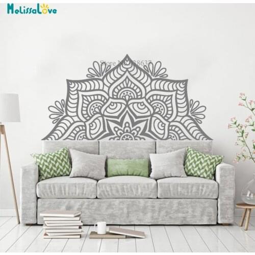 Lotus Flower Headboard Wall Decal Half Mandala Zen Decor Indian Yoga Sticker Decal Wallpaper BA715-1