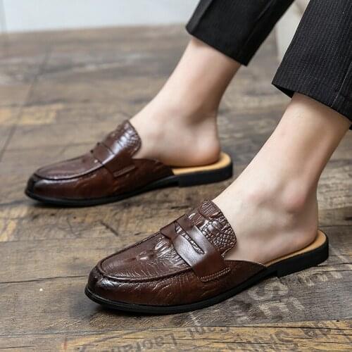 Designer Brand Men Half Shoes Brand Leather 45 Crocodile Mens Casual Shoes Coiffeur Designer Shoes Men Slide Slipper Buty Meskie
