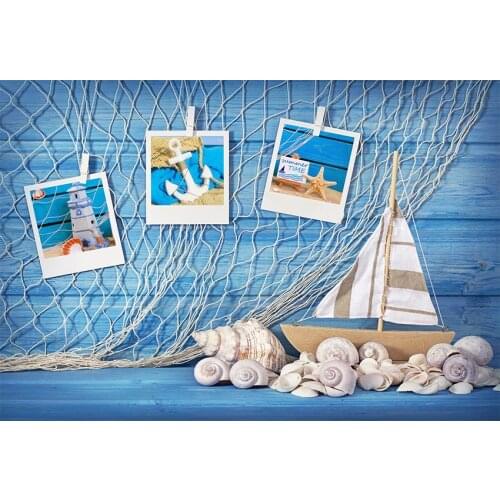 Fishing net blue wood backgrounds photography vinyl fotografia newborn baby photo backdrops for photo studio video props lv-414