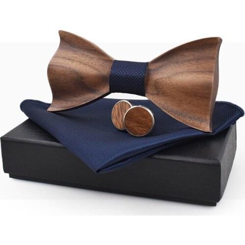 Classic 3D Relief Wooden Bow Tie Suit Plaid Square Towel Cufflinks Leisure Solid Wood Environmental Protection Suit