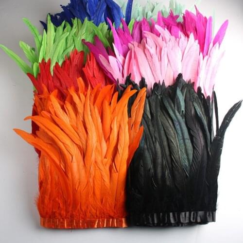 1 Yards 12-14 inch Width Beautiful Rooster Tail Feathers Trim Coque Feather Ribbon Dress Skirt Costumes Plumes Fringe Trim Diy