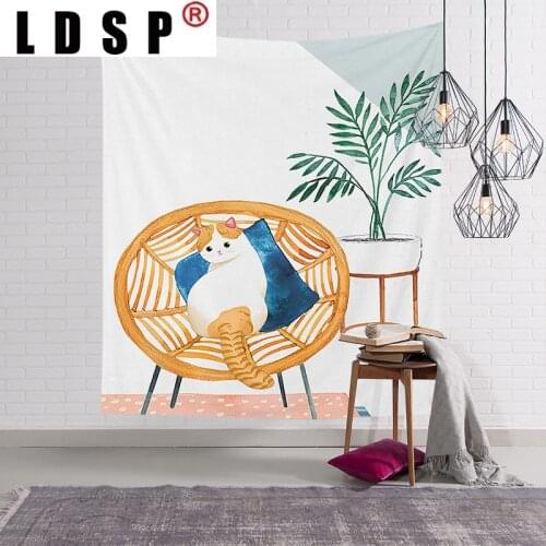 LDSP Cat And Plants Tapestry Wall Hanging Carpet Beach Towel Background Cloth Blanket Yoga Mats Art Bedroom Dorm Home Decor