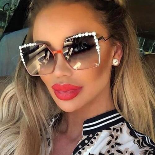Fashion Oversized Square Sunglasses Women 2021 New Luxury Pearl Frame Gradient Sun Glasses Ladies Shades Summer Eyewear UV400