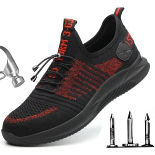 2019 Fashion Mens Boots AIR Knitted Breathable Casual Shoes Steel Toe Cap Anti-piercing Work Safety Shoes Plus Unisex Sneakers