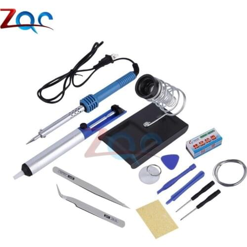 14 in 1 Soldering Iron Learning Kit Welding Iron Desoldering Pump Rosin Soldering Station Tweezers 60W 110V US Plug for Beginner