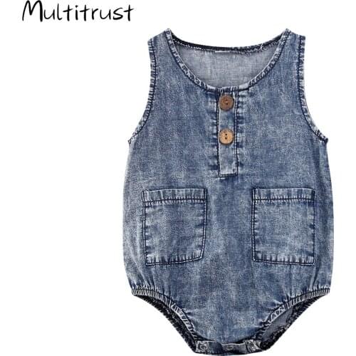 Baby Clothes 2020 Newborn Infant Baby Girls Boys Bodysuits Blue Denim Sleeveless Summer Jumpsuits Outfits Size 0-12M