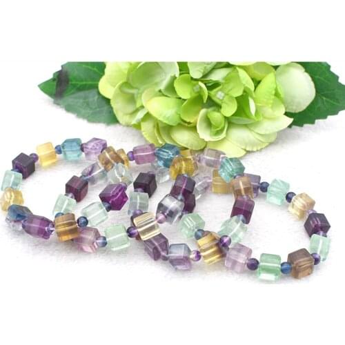 Genuine Natural Colorful Fluorite Quartz Bracelet Gemstone Barrel Beads 10mm Love New Gift Bracelet AAAAA