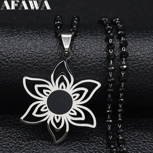 2021 Stainless Steel Flower Necklace for Women Black Color Chain Necklace Jewerly joyas de acero inoxidable para mujer N19759
